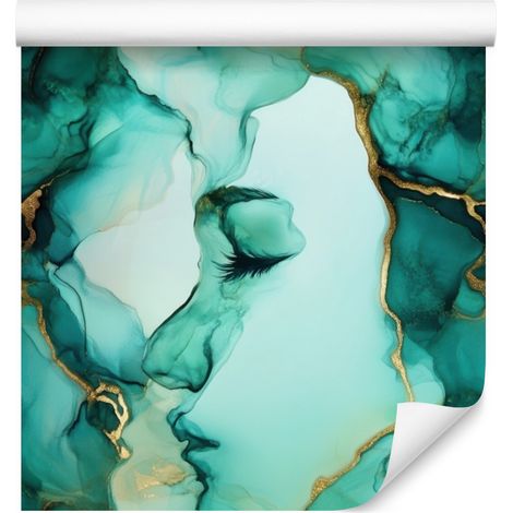 Papier peint bleu marine, menthe et turquoise pour salon et chambre 50x1000 cm (1/5)