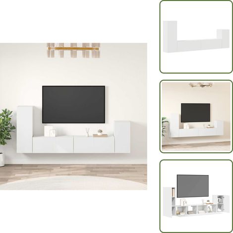 4-tlg. TV-Schrank-Set Weiß Holzwerkstoff - TV Schrank - Fernsehtisch - Holzwerkstoff - Weißer TV Stand - Regal (1/5)