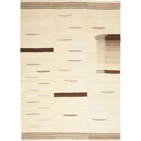 Authentique tapis d'Orient kilim fait main 165x233 crème et noir
