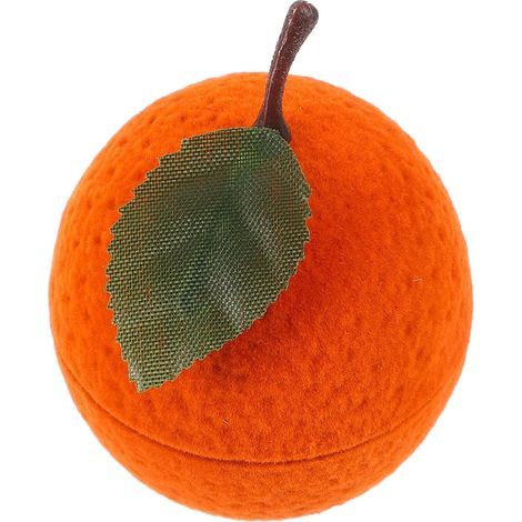 Caja de plástico naranja para anillos de boda con diseño aterciopelado, organizador de anillos con forma de fruta, joyero decorativo para bodas. (1/5)