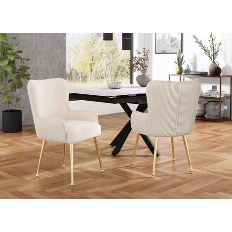 Chaise de salle à manger - GUTENT - Velours beige - Accoudoirs - Réglable en hauteur - 2 pièces (1/5)