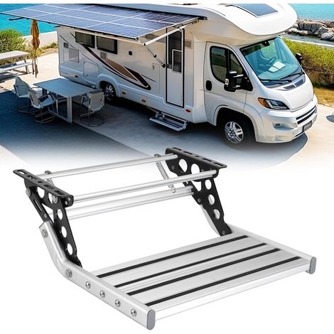 Marchepied pour Camping Car, Escabeau Pliable Manuel en Alliage D'Aluminium, Extensible 50,1 X 47,6 X 18,3cm, Pédale Télescopique Antidérapante pour Camping Car Caravane Caravane (1/5)