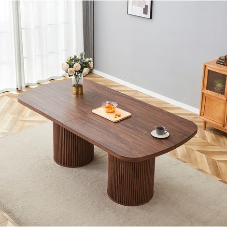 Table à manger ovale noyer en MDF avec piètement rainuré (1/5)