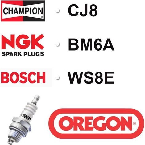 Bougie OREGON - CHAMPION cj8 NGK bm6a BOSCH ws8e (1/2)