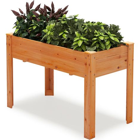 Jardinière Surélevé en Bois avec Trou de Drainage, Lit de Jardin avec Pieds, Bac de Culture pour Plantes Fleurs Végétaux (Marron) (1/5)
