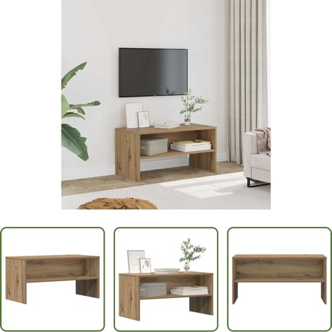 Meuble tv bois d'ingénierie - Meuble TV chêne artisanal 80x40x40 cm bois d'ingénierie (1/5)