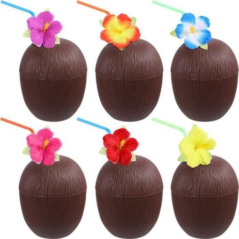 Verre Coco Cocktail - - 1 pièce - Plastique - Marron - Fête Hawaïenne (1/4)