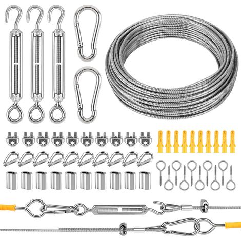 Stainless Steel Cable Kit 3 mm 20 m, PVC Sheathed Metal Cable with 20m Hanging Kit for Climbing Plants Garden Hanging Kit for Outdoor String Lights and Shade Sail (1/5)