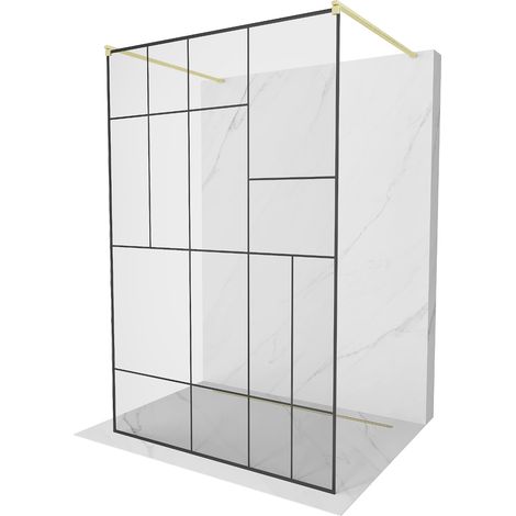 Mexen Kioto freistehende Duschwand 110 x 200 cm, schwarzes Muster 8 mm, gebürstetes Gold - 800-110-0 (1/5)