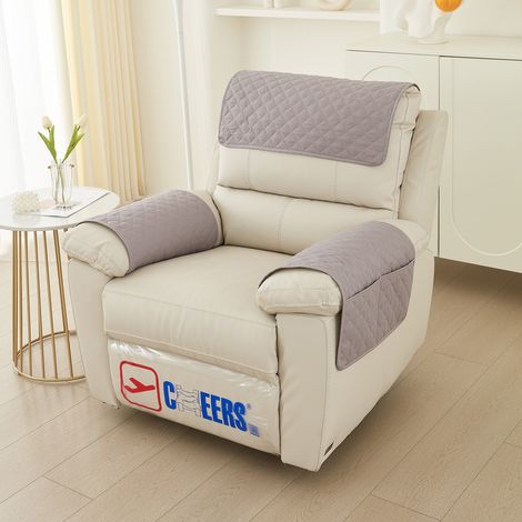 Fundas para reposacabezas, fundas para reposabrazos, fundas para sofá con reposabrazos, color gris claro, juego de tres piezas para sillones individuales (una pieza tiene bolsillo).