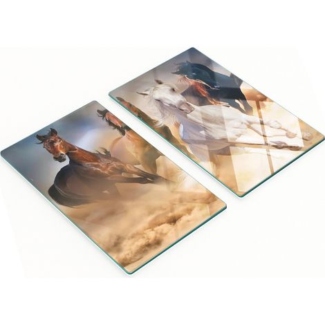 Tableros de vidrio decorativos multifuncionales con estampado de caballos, 2x30x52 cm.