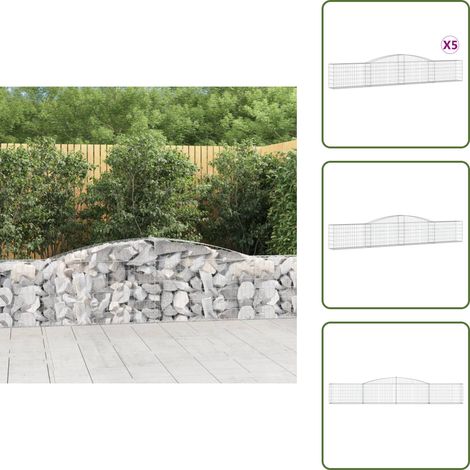 Paniers à gabions arqués 5 pcs 400x30x60/80 cm Fer galvanisé - Panier À Gabion - Gabion - Mur De Gabion - Clôture Végétale - Décoration Jardin (1/5)