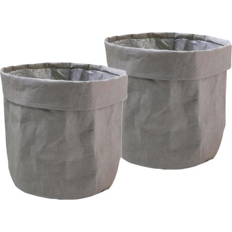 Papier Blumentopf 32 x 30 cm - Taupe / 2er Set - Kraftpapier Übertopf - Deko Blumen Pflanzen Tasche Beutel Tüte Topf faltbar