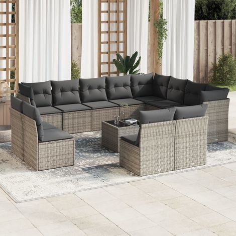 Set sofás de jardín con cojines 13 piezas ratán sintético gris vidaXL (1/3)