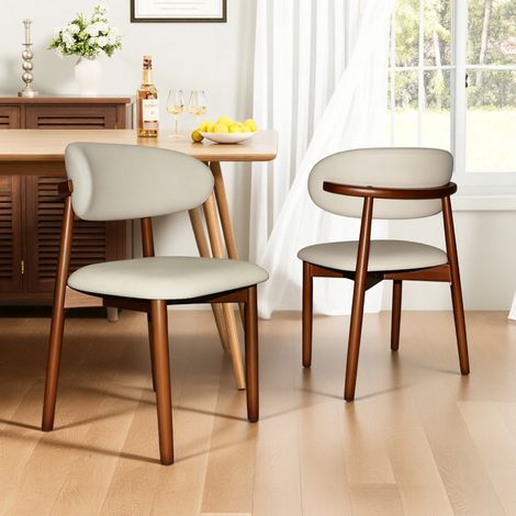 Juego de 2 sillas de comedor de roble, respaldo ergonómico, patas antideslizantes, color blanco y nogal (1/5)
