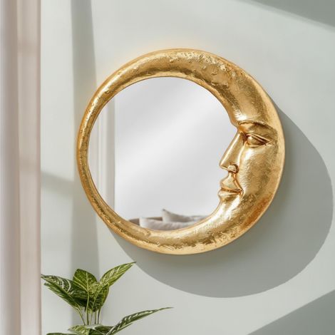 Miroir Mural Lune Croissante Doré 22,5 cm, Miroir Vintage Bohème, Décoration Murale Gothique pour Salon, Chambre et Salle de Bain (1/5)