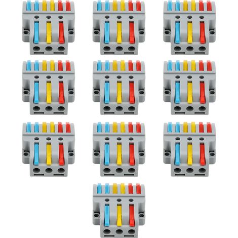 Connecteur Electrique Rapide 10Pcs, Bloc de Connexion Fil 3 Entrées 6 Sorties, Borne de Câble Pince, Connecteur de Fil Multicolore LT-633 (1/5)