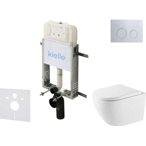 kielle Genesis New - Set Vorwandinstallation, WC Oudee, Vortex Rimless+, Softclose-Sitz und Betätigungsplatte Gemini New II, Hochglanzchrom 30528SZ68