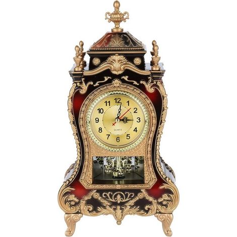 Bardusch - Horloge de table en plastique style vintage, réveil de bureau décoratif antique pour la maison ou l'hôtel (rouge brunâtre) (1/4)