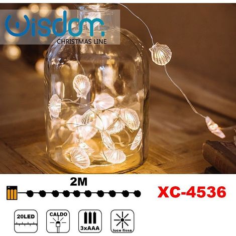 TRADE SHOP - Catena Luminosa Conchiglie 20led A Batteria Luce Calda Fissa Decorazioni Xc-4536 -