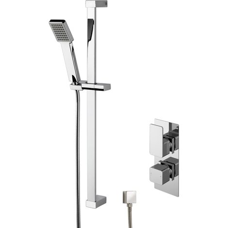 Empire Concealed Square Twin Valve & Slide Rail Kit Shower Bundle Set - Chrome - Balterley