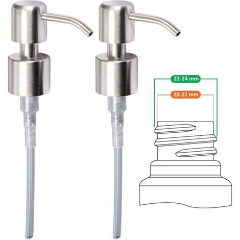 Pompe de Rechange pour Distributeur de Savon - Acier Inoxydable AISI 304 - Finition Brossée - Filetage 24 mm - 2 Pièces (1/5)