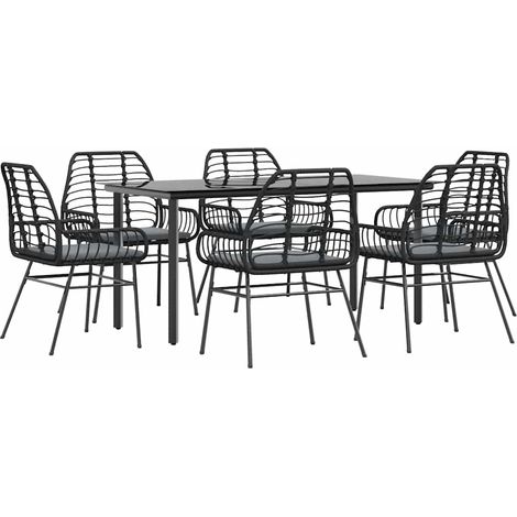 Maison Exclusive - 7-tlg. Garten-Essgruppe mit Kissen Schwarz Pol
