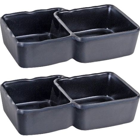 Bol para salsa, doble compartimento para salsa de soja y mostaza, recipiente de plástico, juego de 2 piezas (1/2)