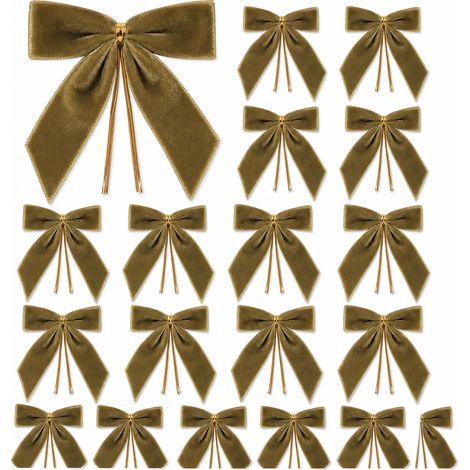 Lot de 24 décorations de Noël en velours kaki — nœuds et brins pour couronnes et sapin (1/5)