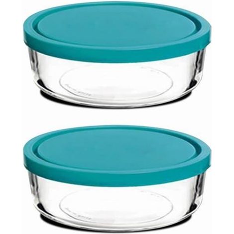 Boîte de conservation - JUANIO - Diam.23xH9.6 cm - Lot de 2 - Verre alimentaire - Couvercle hermétique (1/4)