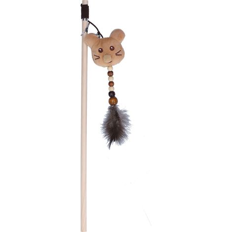 Poteau en bois bâton de chat drôle souris de dessin animé mignon en peluche vocaliser jouets de plumes interactifs avec BellsBrown (1/5)