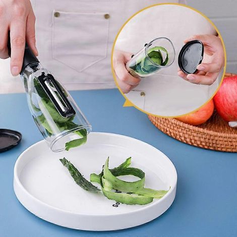 Éplucheur multifonctionnel 3 en 1 avec boîte de rangement pour carottes, pommes de terre et autres fruits. (1/4)