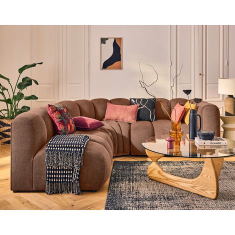 Lisa Design – Canapé modulable d'angle gauche 4 places – Tissu texturé terracotta – Dimensions 220x201cm – Confort haut de gamme (1/5)