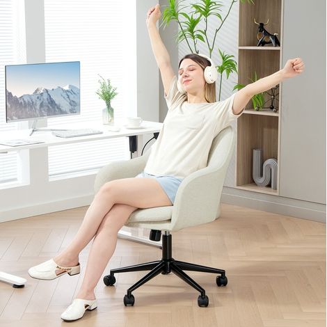 Silla escritorio giratoria beige con respaldo curvo OKMYHOME (1/5)