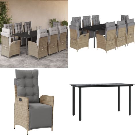 Ensemble à manger de jardin et coussins 9 pcs mélange beige - Chaise de jardin - Table de jardin (1/5)