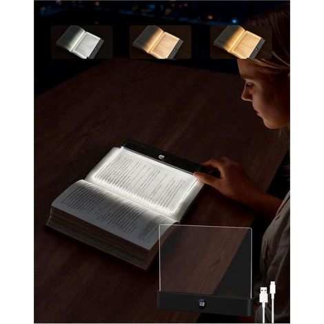 Lampe de lecture plate LED sans fil pour lit, protection des yeux, éclairage pleine page, rechargeable par USB (1/5)