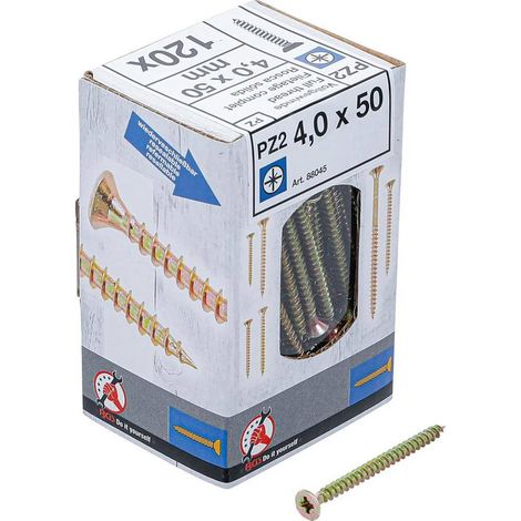 Vis Multifonctions Cruciforme PZ2 4 x 50 mm - Lot de 120 pcs - Acier Résistant et Polyvalent,  - D-Work