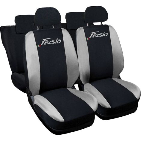 Lupex shop - Coprisedili Auto Compatibili per Fiesta, Made In Italy, anteriori e posteriori con copri poggiatesta incluso, tessuto poliestere, Nero - Grigio Chiaro