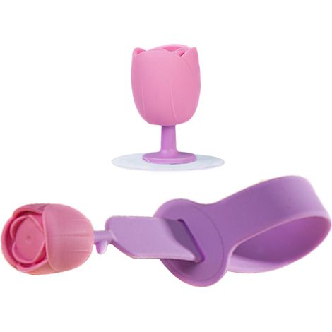 Releveur de couvercle de toilettes en silicone durable forme tulipe éviter contact violet (1/5)