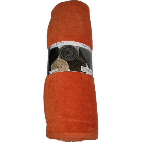 Serviette drap de plage velours 100 x 180 cm uni orange (1/2)