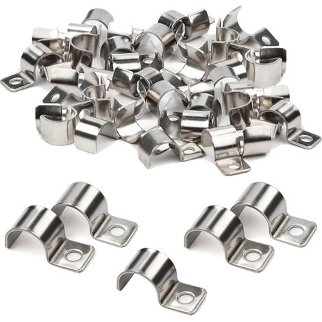 50 pièce U-Clip Pour Les Câbles Un Trou Clips, 50 Pièces Fixation Pour Tube, Trou Unique Colliers De Fixation En Métal Pour La Et Tuyaux Des Fils ø 7-8 MM (1/5)