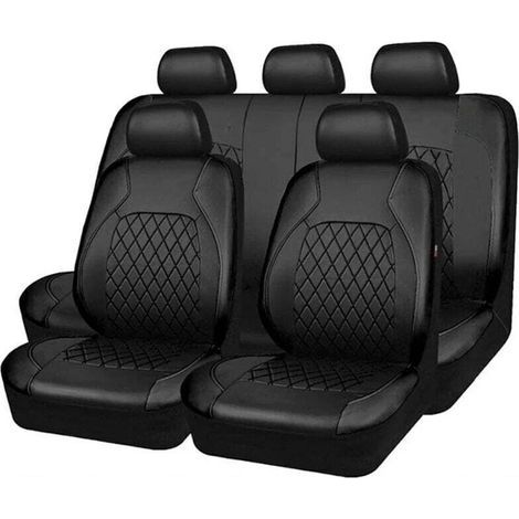 Housses de siège de voiture universelles en cuir PU, 9 pièces, ensemble complet de protection de siège, accessoires d'intérieur Automobile pour véhicule SUV, Noir (1/4)