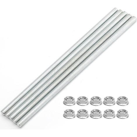 Lot de 5 tiges filetées M8 × 200 mm en acier inoxydable avec 10 écrous à bride, tiges filetées DIN 975 pour travaux d'atelier, montage de meubles et fabrication industrielle (1/5)