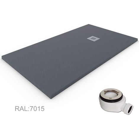 QUARZ Duschtasse aus extraflachem Harz, Ventil und Geschenkgitter, Graphit Ral. 7015 75X150CM (1/5)