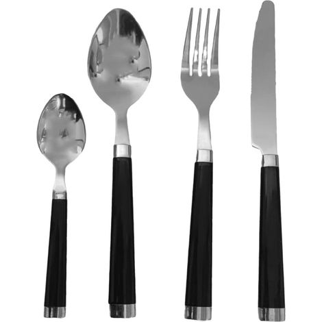 Servizio completo 24 Posate tavola di 6 persone acciaio inox e manico nero in plastica (1/5)