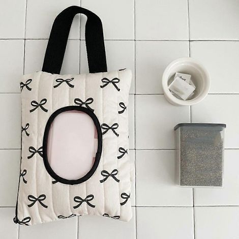 Étui à mouchoirs en coton résistant avec nœud papillon, idéal pour les voyages et le bureau (1/4)