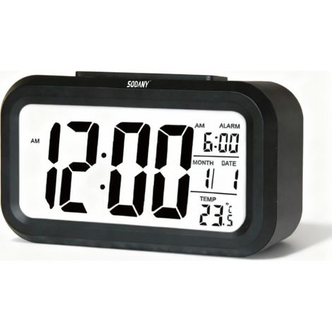 Intelligenter digitaler Wecker mit großem LCD-Bildschirm, Nachtlicht, Temperatursensor und Kalender (1/5)