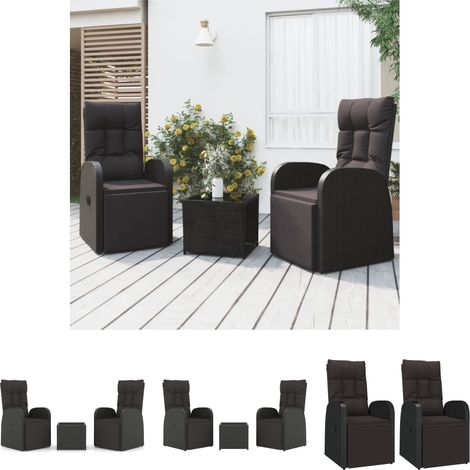 The Living Store - 3-tlg. Garten-Lounge-Set Schwarz Poly Rattan & Stahl (1/5)