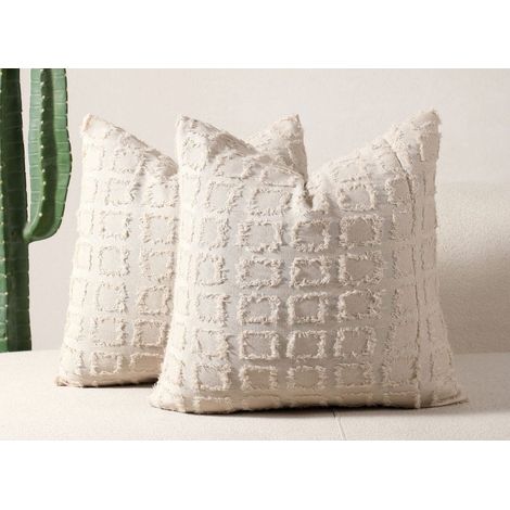 Coussin beige à formes carrées texturées 45x45 cm ELVIO (1/3)