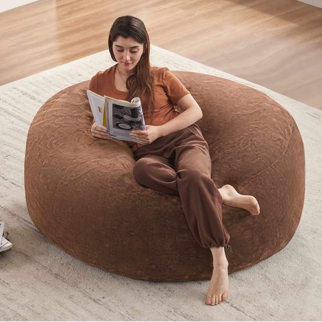 Pouf poire 120x120x60 cm en tissu brun, gain de place pour salon ou chambre FloraGrace (1/5)